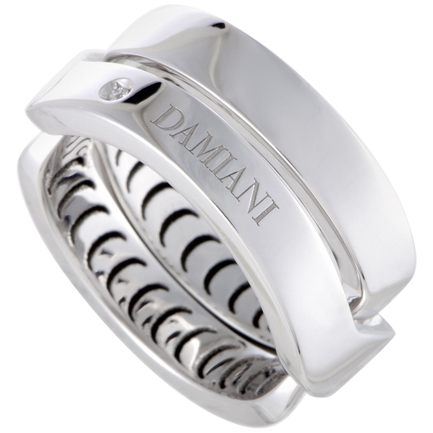 Damiani Abbraccio 18 Karat White Gold Single Diamond Crisscross Ring