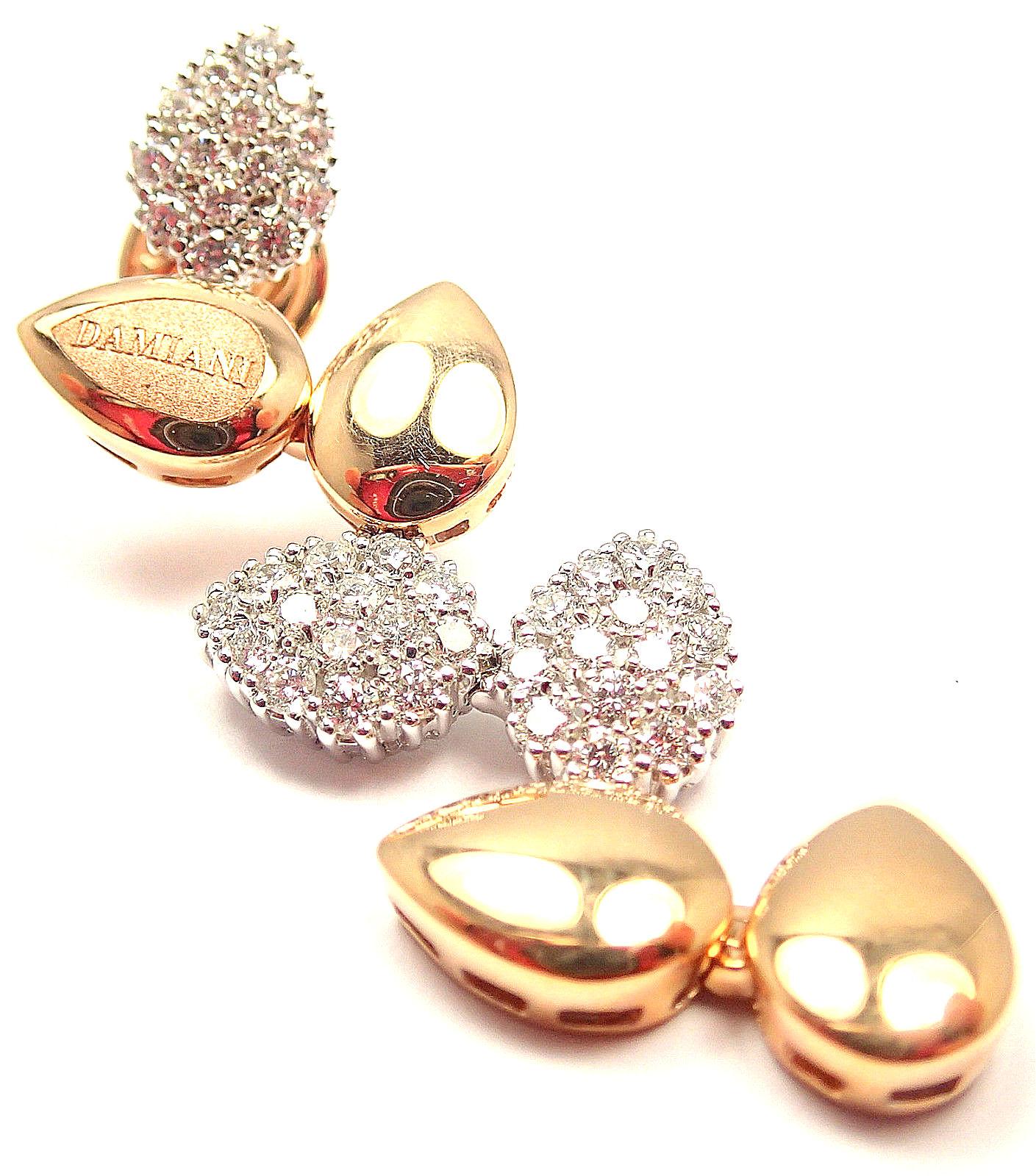 Women's or Men's Damiani Antera Diamond Two-Color Gold Drop Earrings For Sale