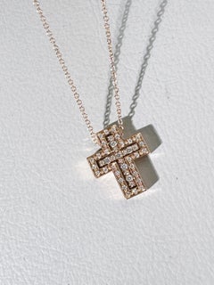Damiani Belle Époque 18K Rose Gold Diamond Double Cross Pendant Necklace