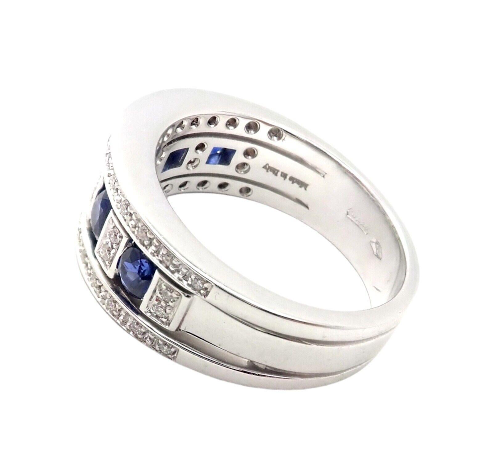 18k White Gold Diamond And Sapphire Band Ring by Damiani.  
With 46 Round brilliant cut diamonds VS1 clarity, G color - Approx 0.50ctw
5 Round brilliant cut sapphires
This ring comes with original box and paper.
Details: 
Size 6.5
Weight: 8.8