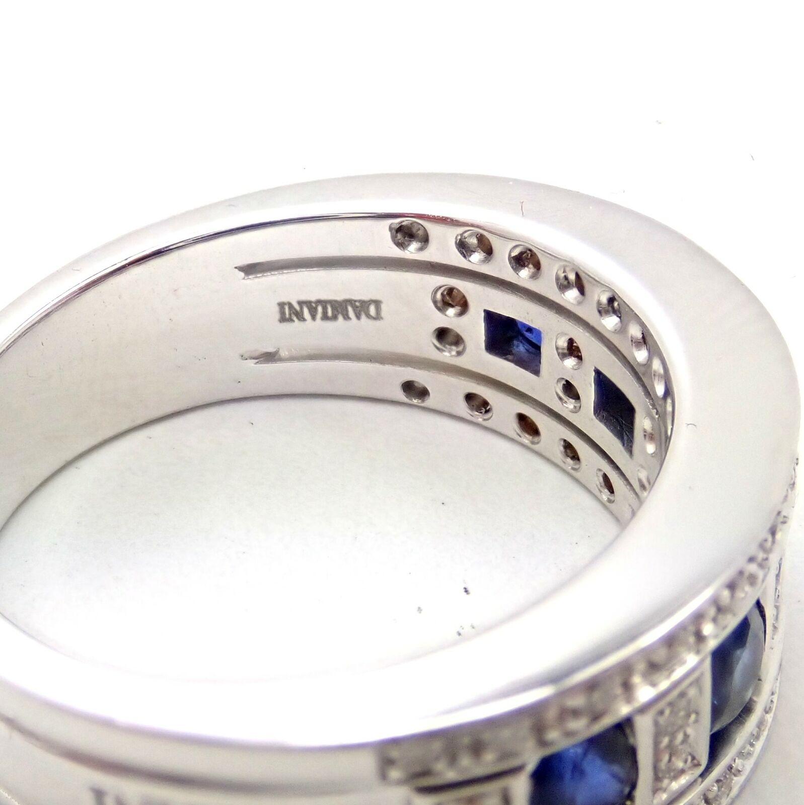 Brilliant Cut Damiani Belle Epoque Diamond and Sapphire White Gold Band Ring For Sale