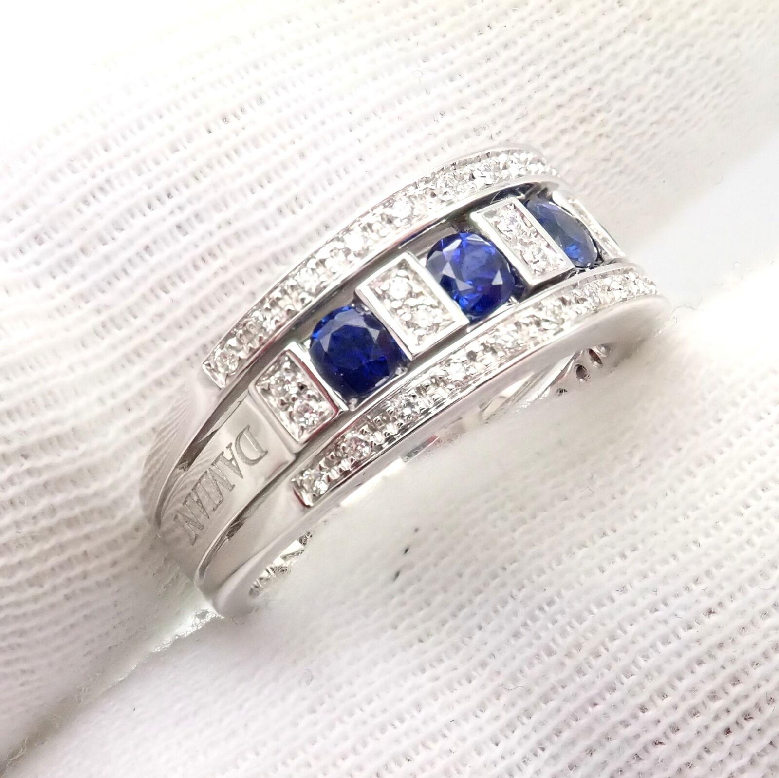 Damiani Belle Epoque Diamond and Sapphire White Gold Band Ring For Sale 1
