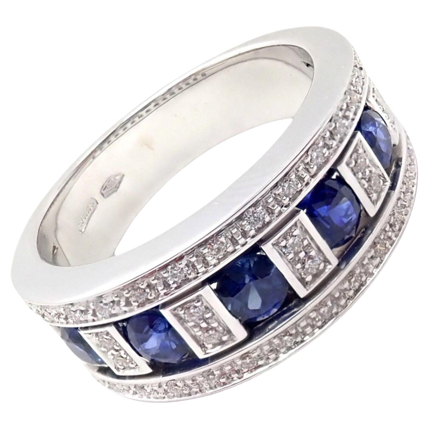 Damiani Belle Epoque Diamond and Sapphire White Gold Band Ring For Sale