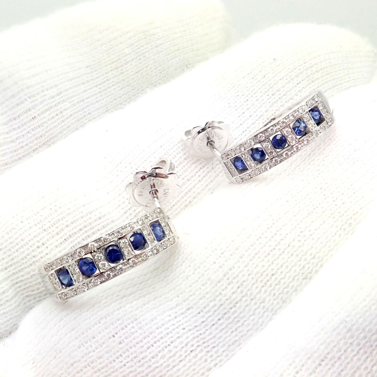 Women's Damiani Belle Epoque Diamond and Sapphire White Gold Hoop Earring For Sale