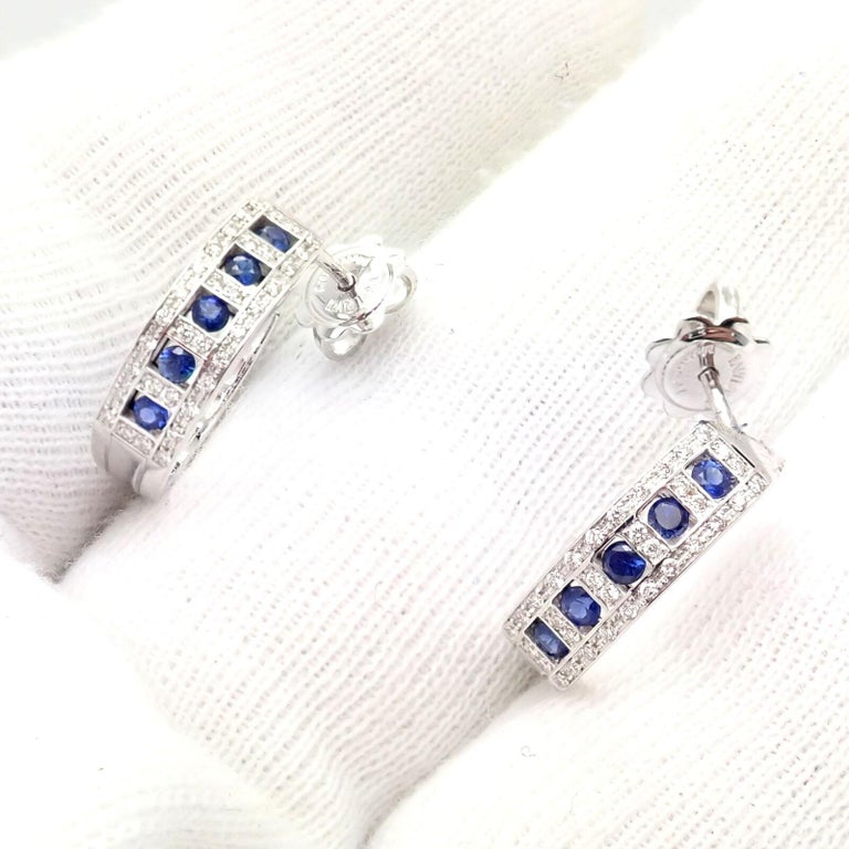 Damiani Belle Epoque Diamond and Sapphire White Gold Hoop Earring