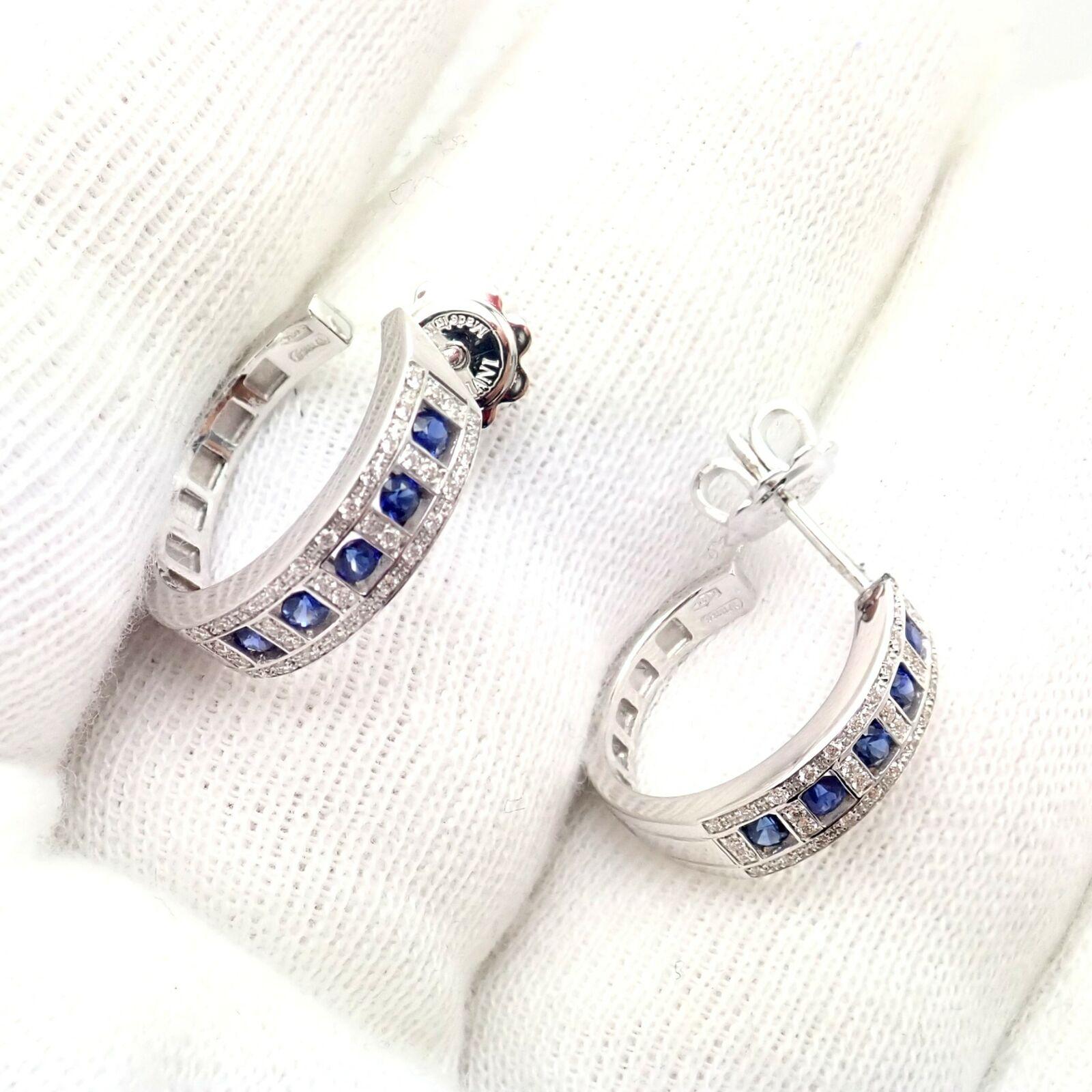 Damiani Belle Epoque Diamond and Sapphire White Gold Hoop Earring For Sale 2