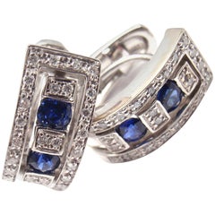 Damiani Belle Epoque Diamond and Sapphire White Gold Hoop Earring