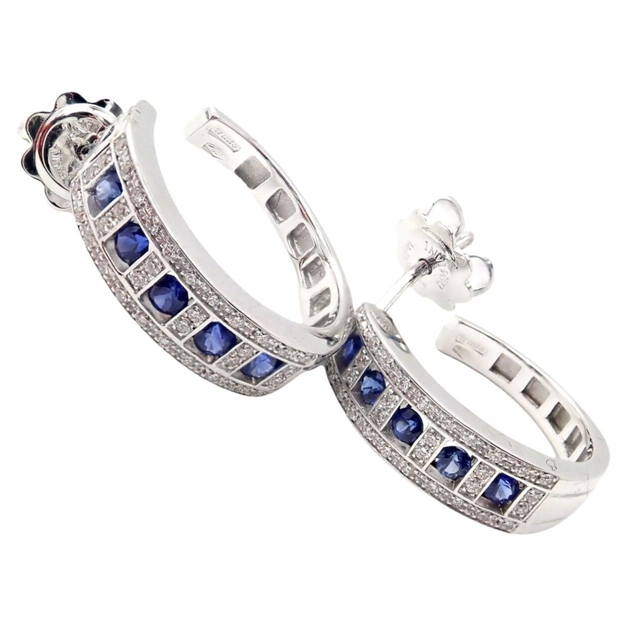 Damiani Belle Epoque Diamond and Sapphire White Gold Hoop Earring For Sale