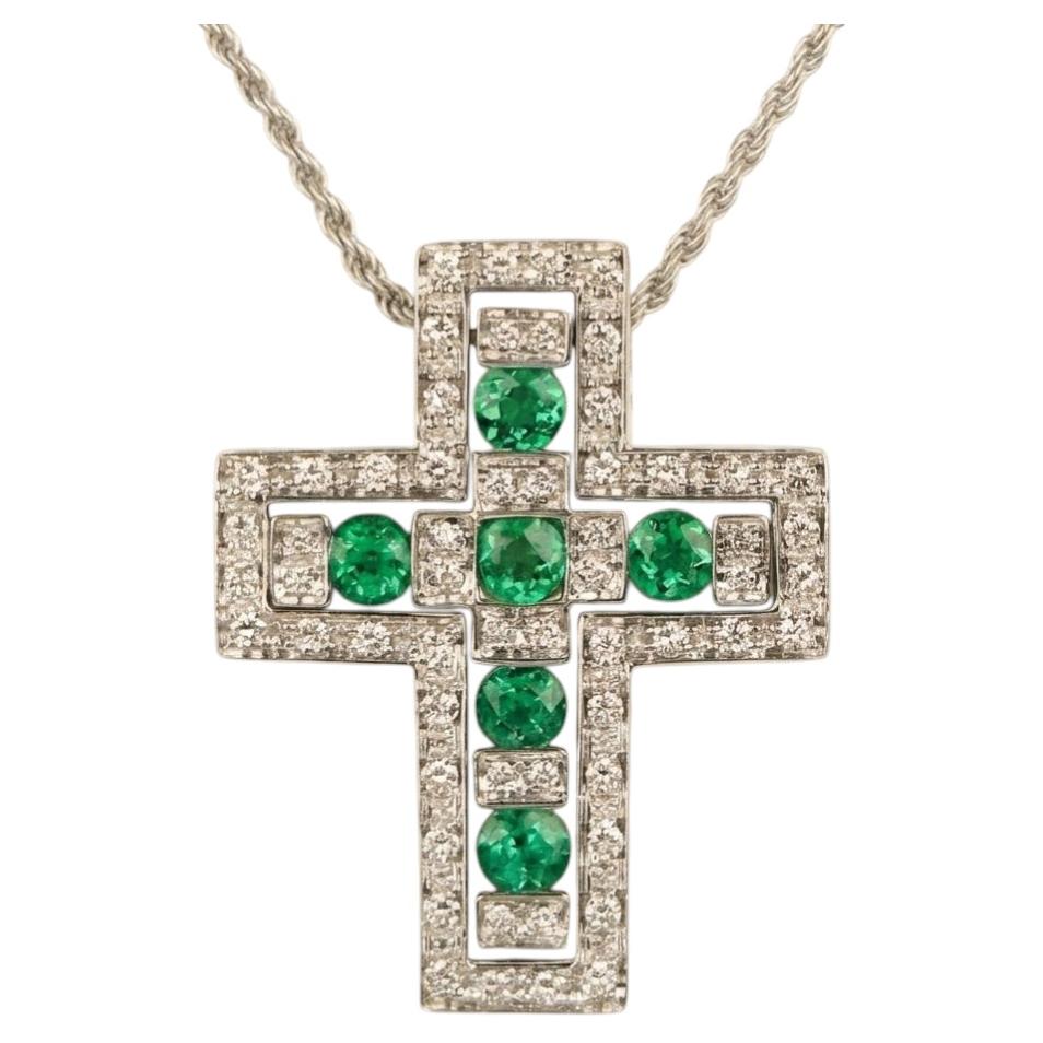 Damiani Belle Epoque Emerald and Diamond Cross Pendant Necklace For Sale