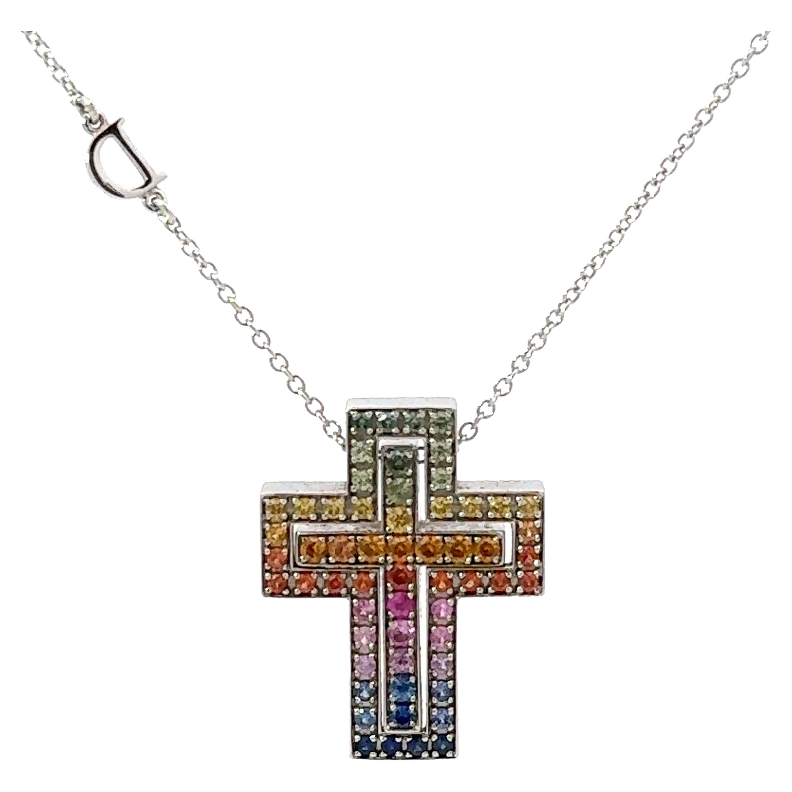 Damiani Belle Epoque Rainbow Sapphire 18K White Gold Necklace For Sale