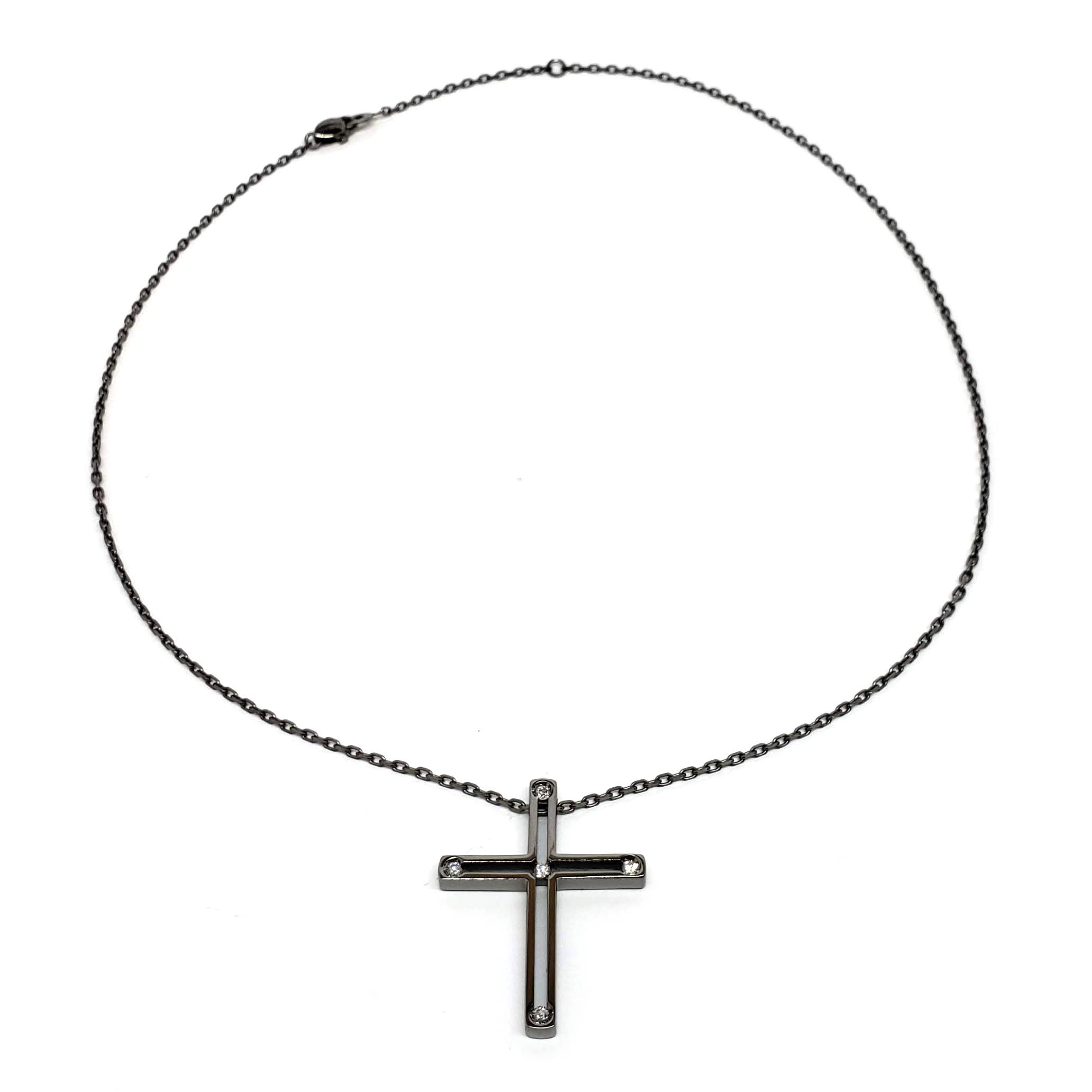 Damiani Black Cross Pendant with 18k Gold and Diamonds, 20031604 In New Condition For Sale In North Miami Beach, FL