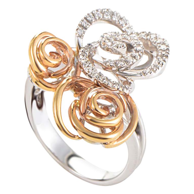 Damiani Bocciolo 18 Karat White and Rose Gold Diamond Flower Ring