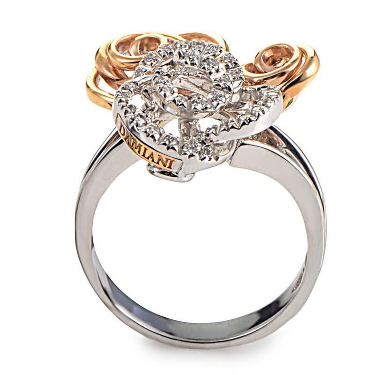 Damiani Bocciolo 18 Karat White and Rose Gold Diamond Flower Ring at ...