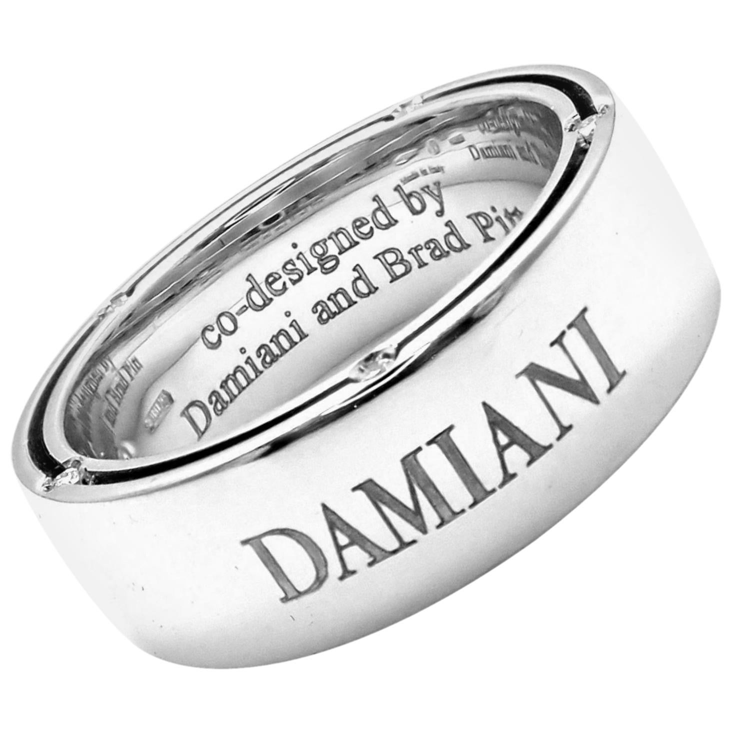 Damiani Brad Pitt Diamond Wide White Gold Band Ring For Sale