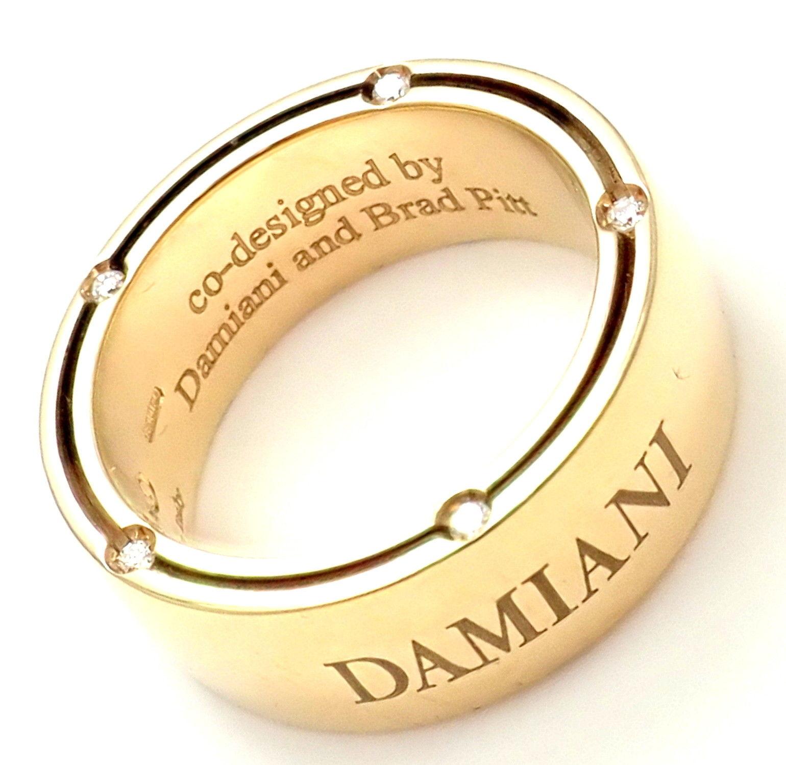 18k Yellow Gold Diamond Band Ring by Damiani And Brad Pitt.
With 5 round brilliant cut diamonds total weight approx .10ct VS1 clarity, G color.
Retail Price: $3,590
This ring comes with Damiani Box + Paperwork.
Details:
Size: 5.5
Weight: 10.7