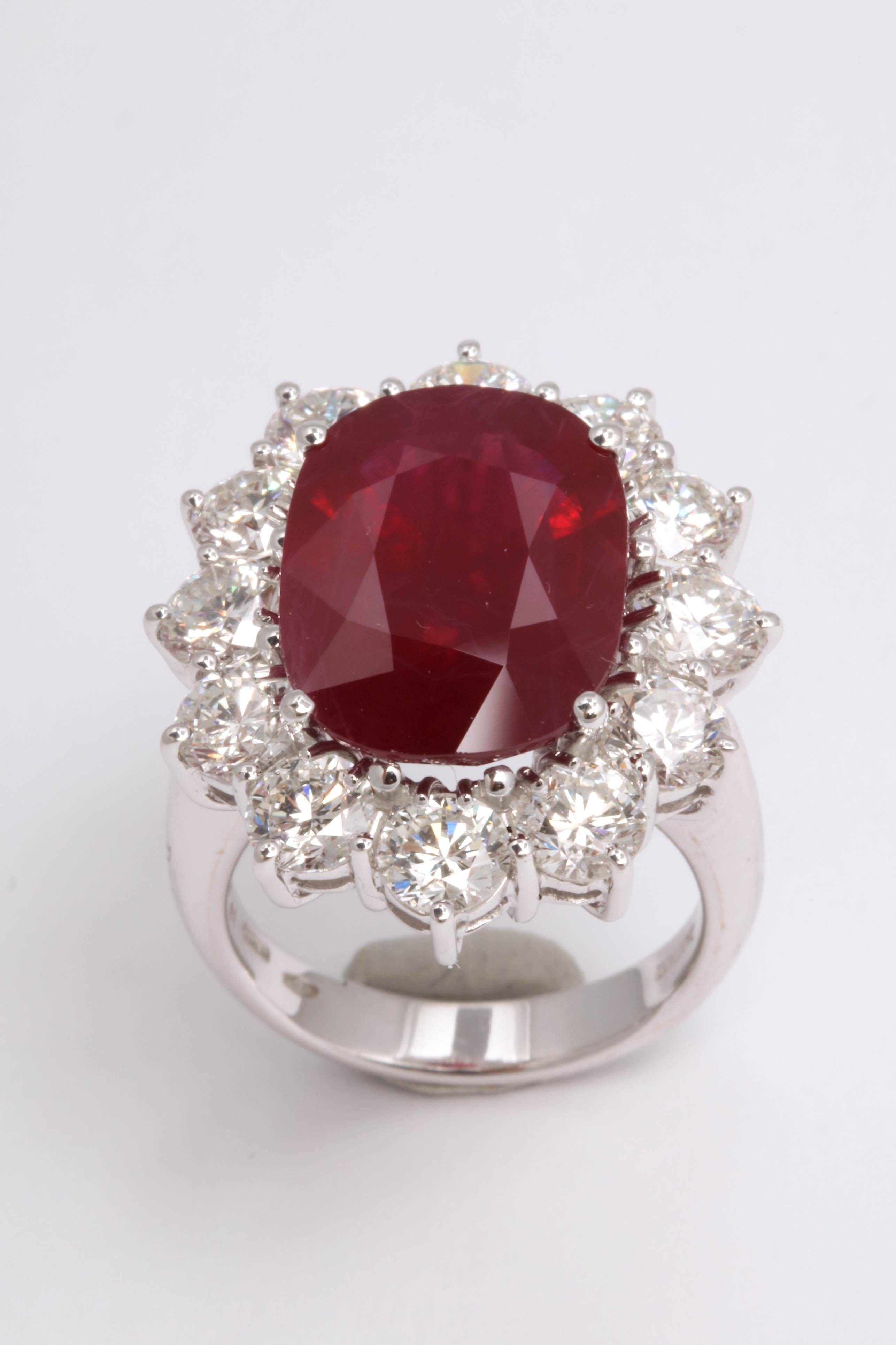 Cushion Cut 9 carat Burma Ruby and Diamond  For Sale