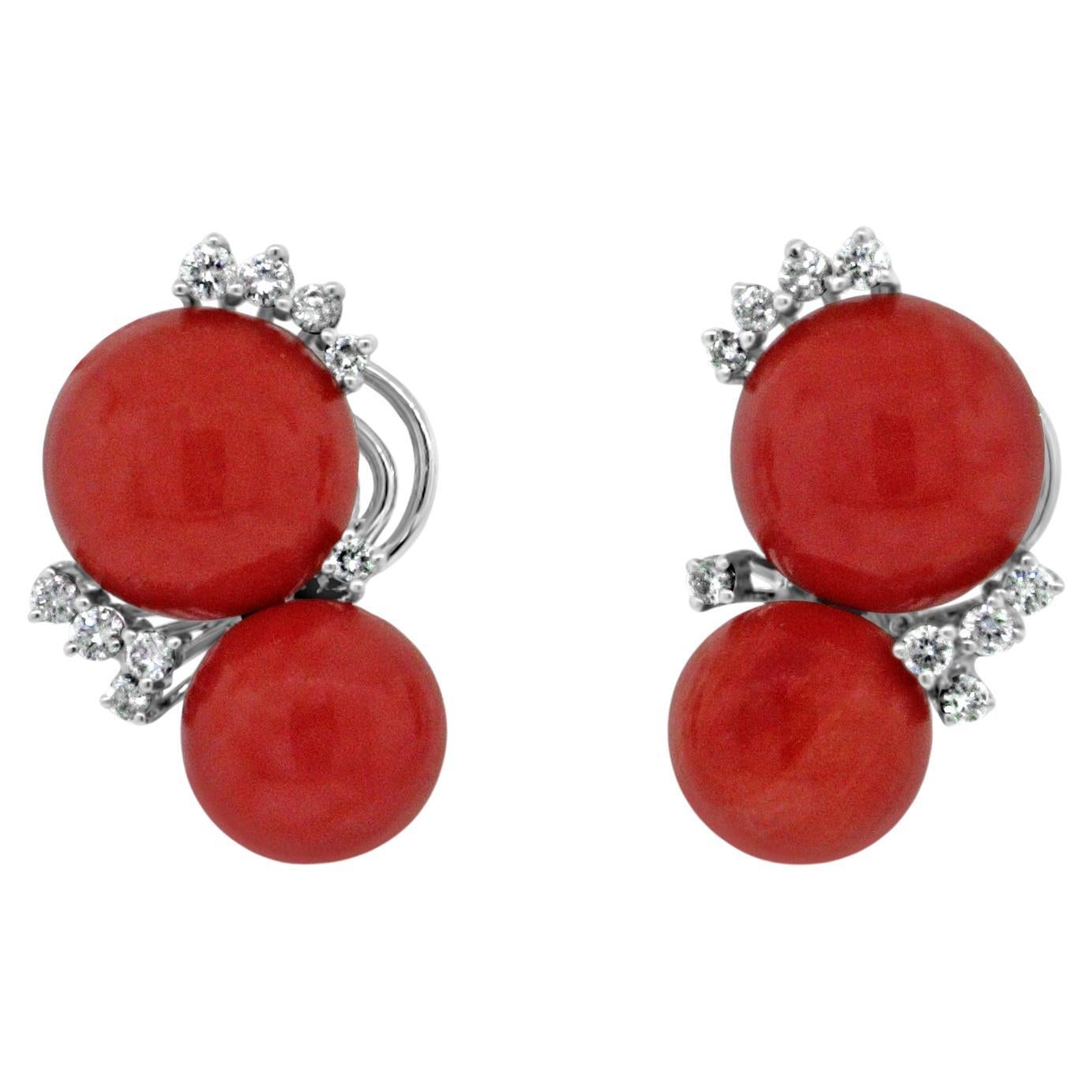 Damiani Coral and Diamond Earrings