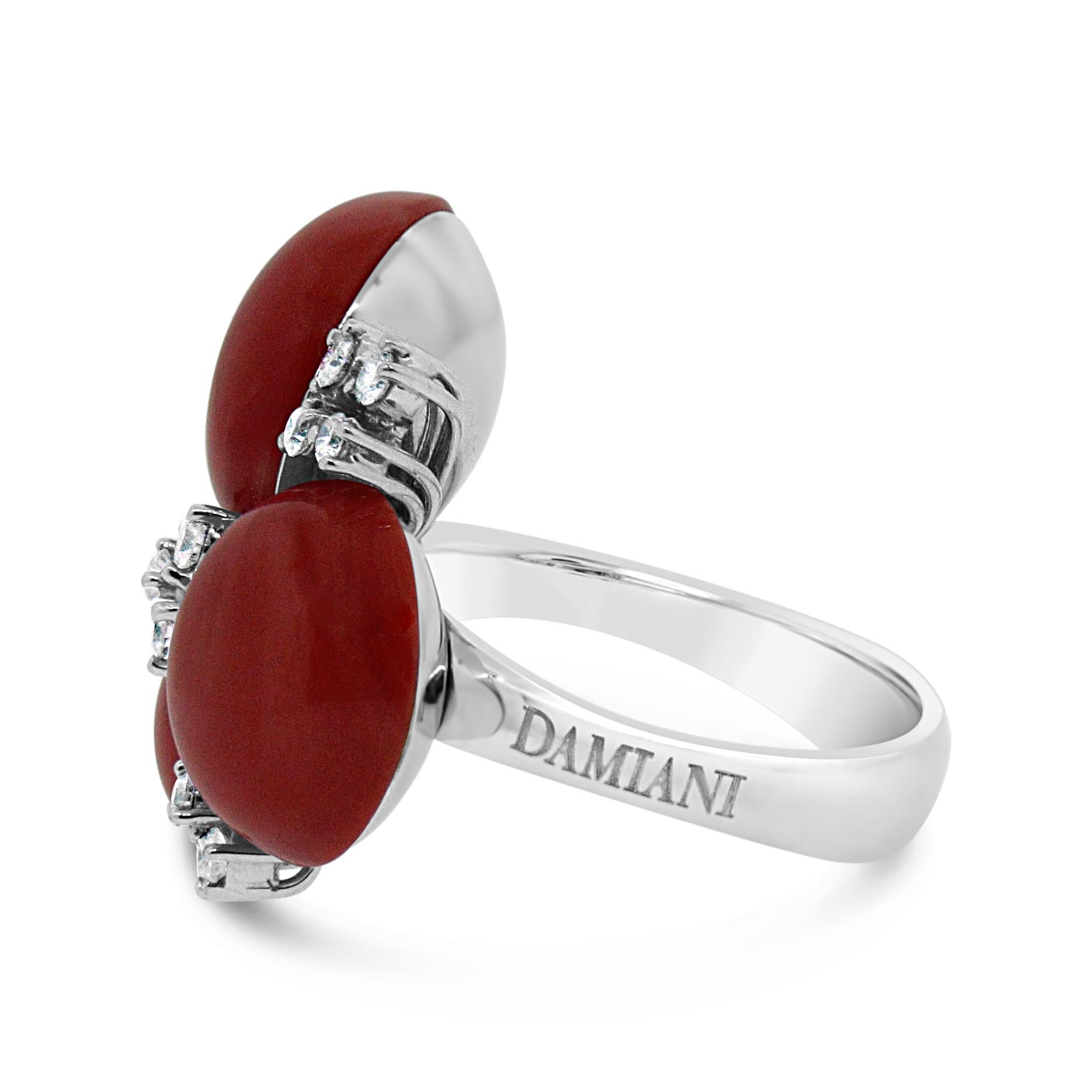 Damiani Coral and Diamond Ring In Good Condition In New York, NY