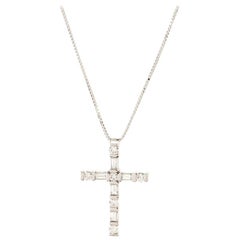 Damiani Cross Pendant Necklace 18K White Gold and Diamonds