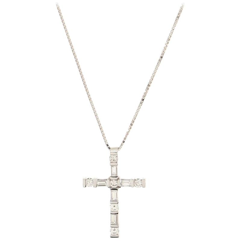 Damiani Cross Pendant Necklace 18K White Gold with Diamonds .55CT