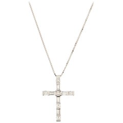 Damiani Cross Pendant Necklace 18K White Gold with Diamonds .55CT