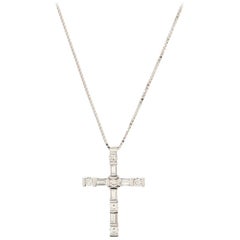 Damiani Cross Pendant Necklace 18K White Gold with Diamonds .55CT