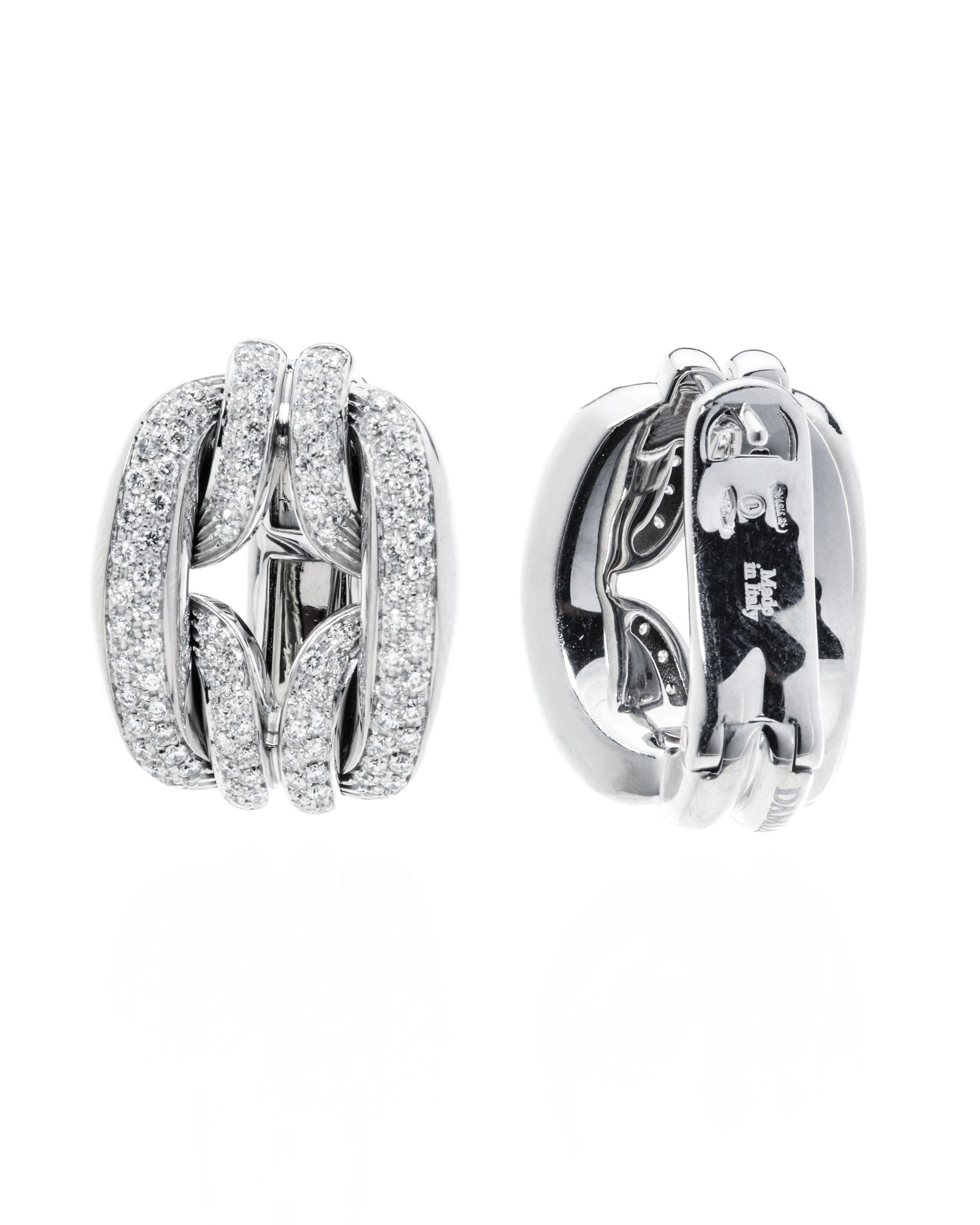 Contemporary Damiani D Lace 18k White Gold Diamond Huggie Earrings For Sale