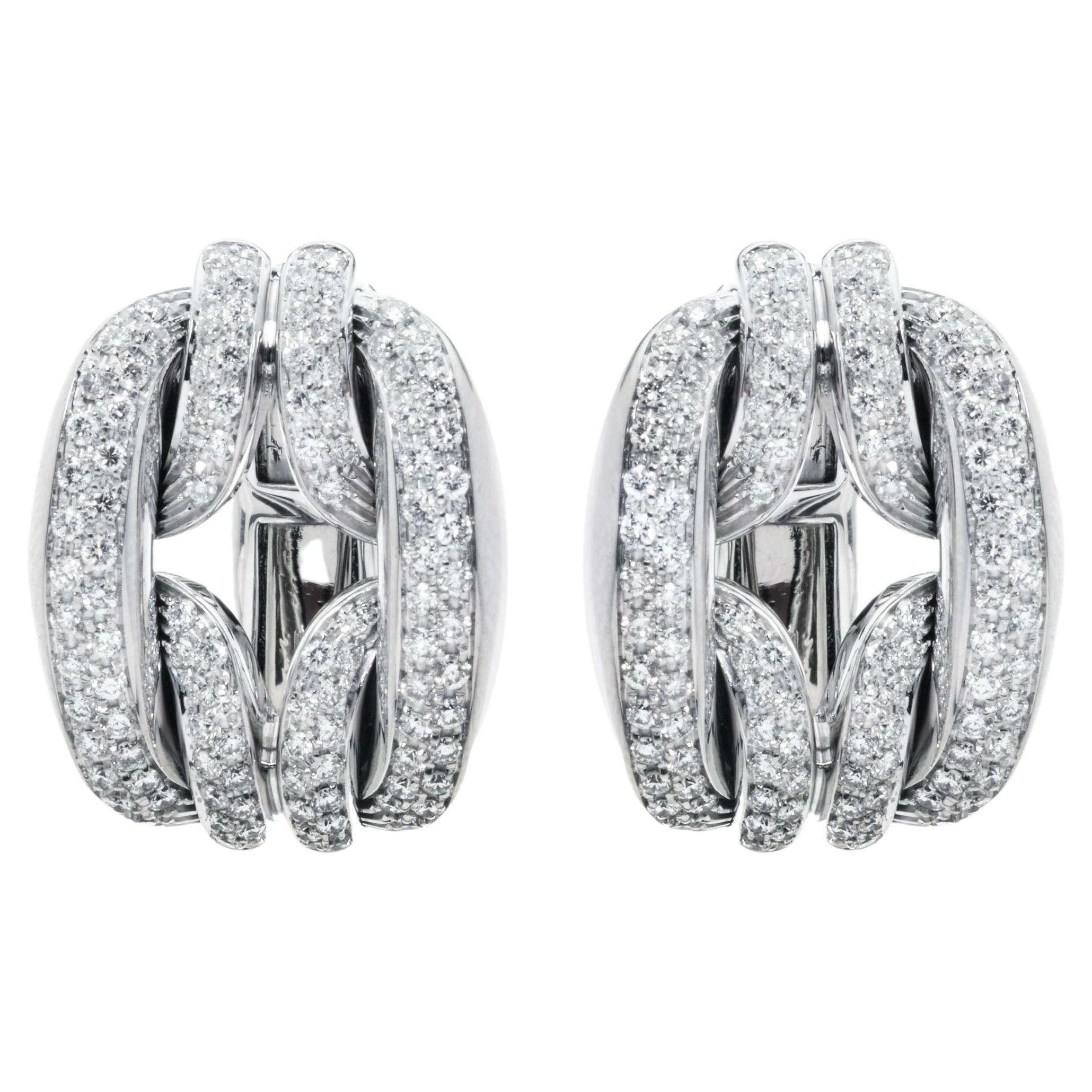 Damiani D Lace 18k White Gold Diamond Huggie Earrings For Sale