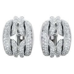 Damiani D Lace 18k White Gold Diamond Huggie Earrings