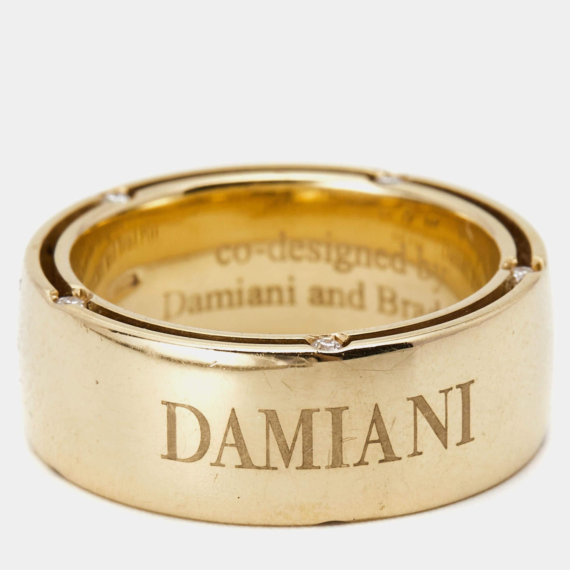 Uncut Damiani Damiani & Brad Pitt Diamond 18k Yellow Gold Ring Size 50 For Sale