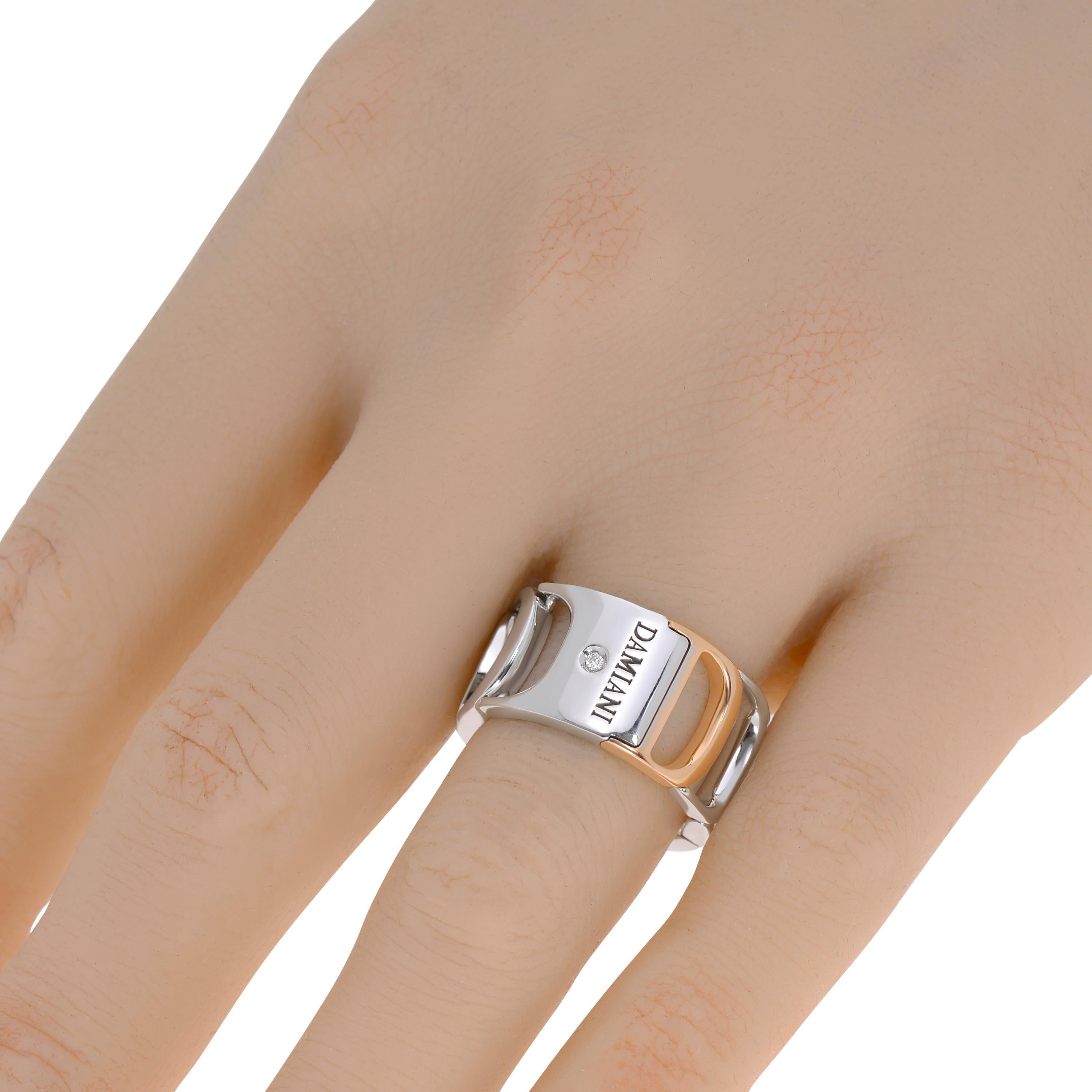 This distinctive Damiani 18K White & Rose Gold Flexible Ring features a two tone design showcasing the iconic Damiani 