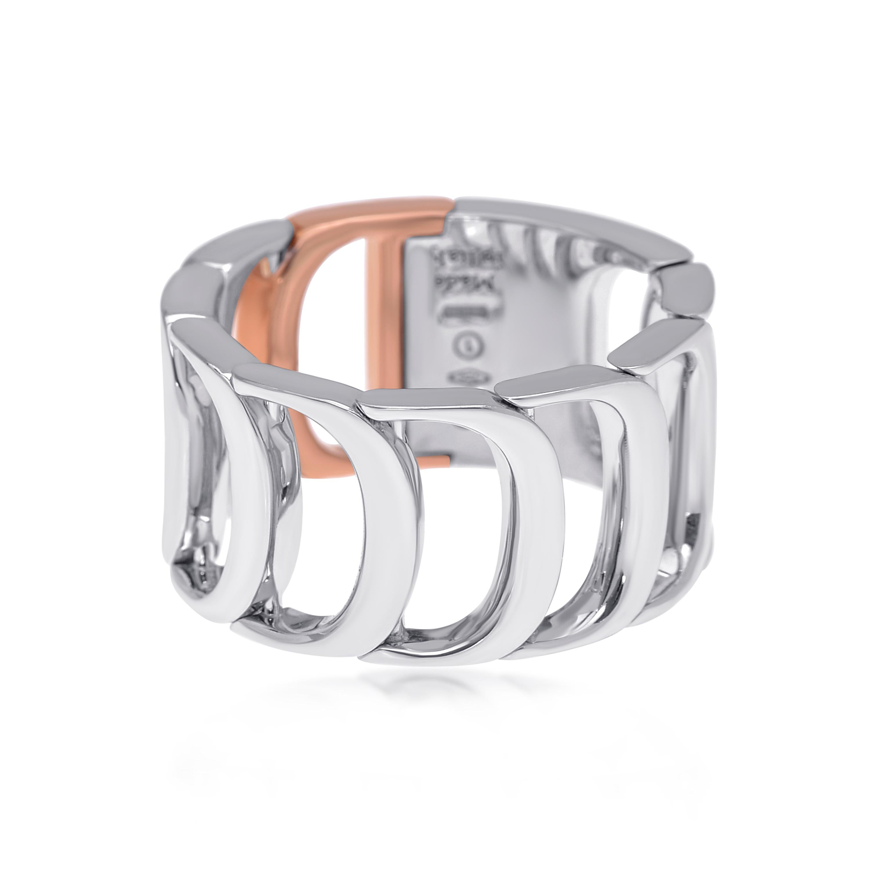 Contemporary Damiani Damianissima 18K White & Rose Gold Diamond Ring sz 6.75 For Sale