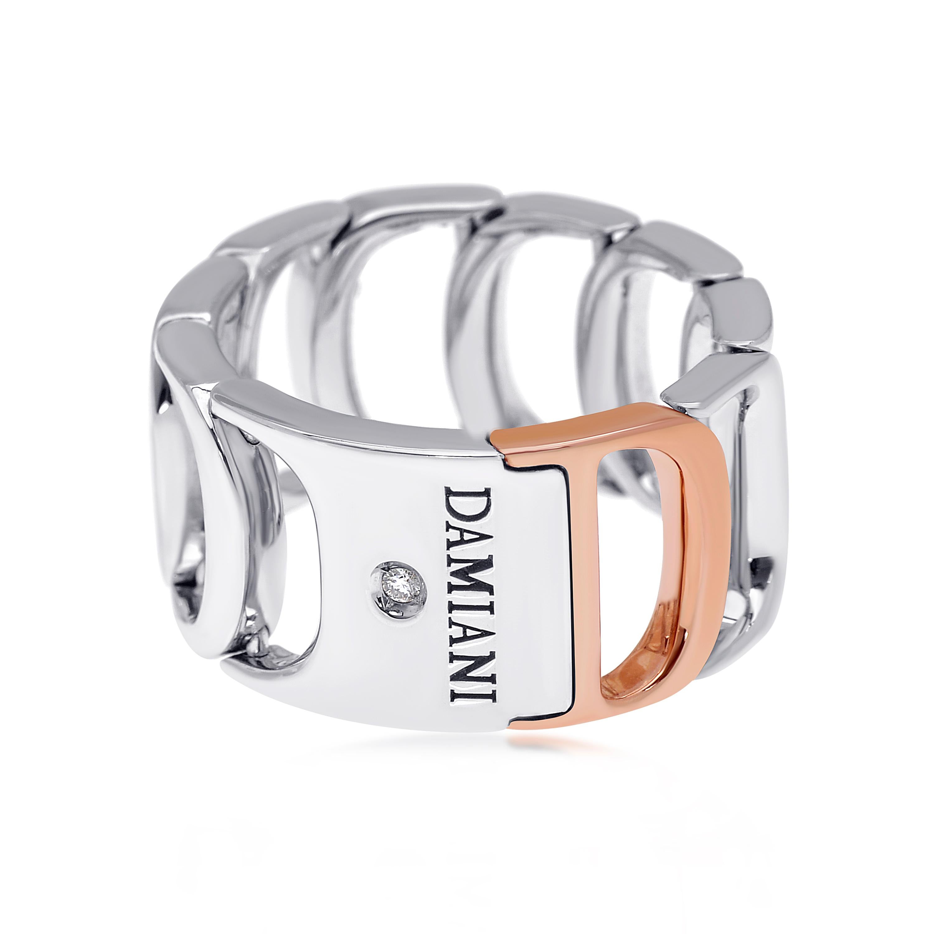 Damiani Damianissima 18K White & Rose Gold Diamond Ring sz 6.75 For Sale