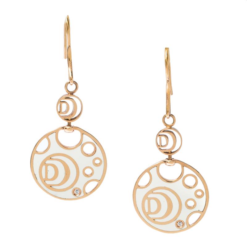 Contemporary Damiani Damianissima Diamond Ceramic Double Face 18k Rose Gold Earrings