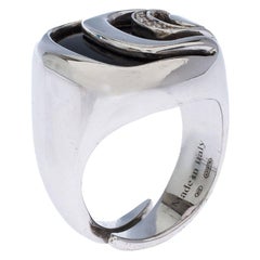 Damiani Damianissima Onyx Diamond Silver Ring Size 53