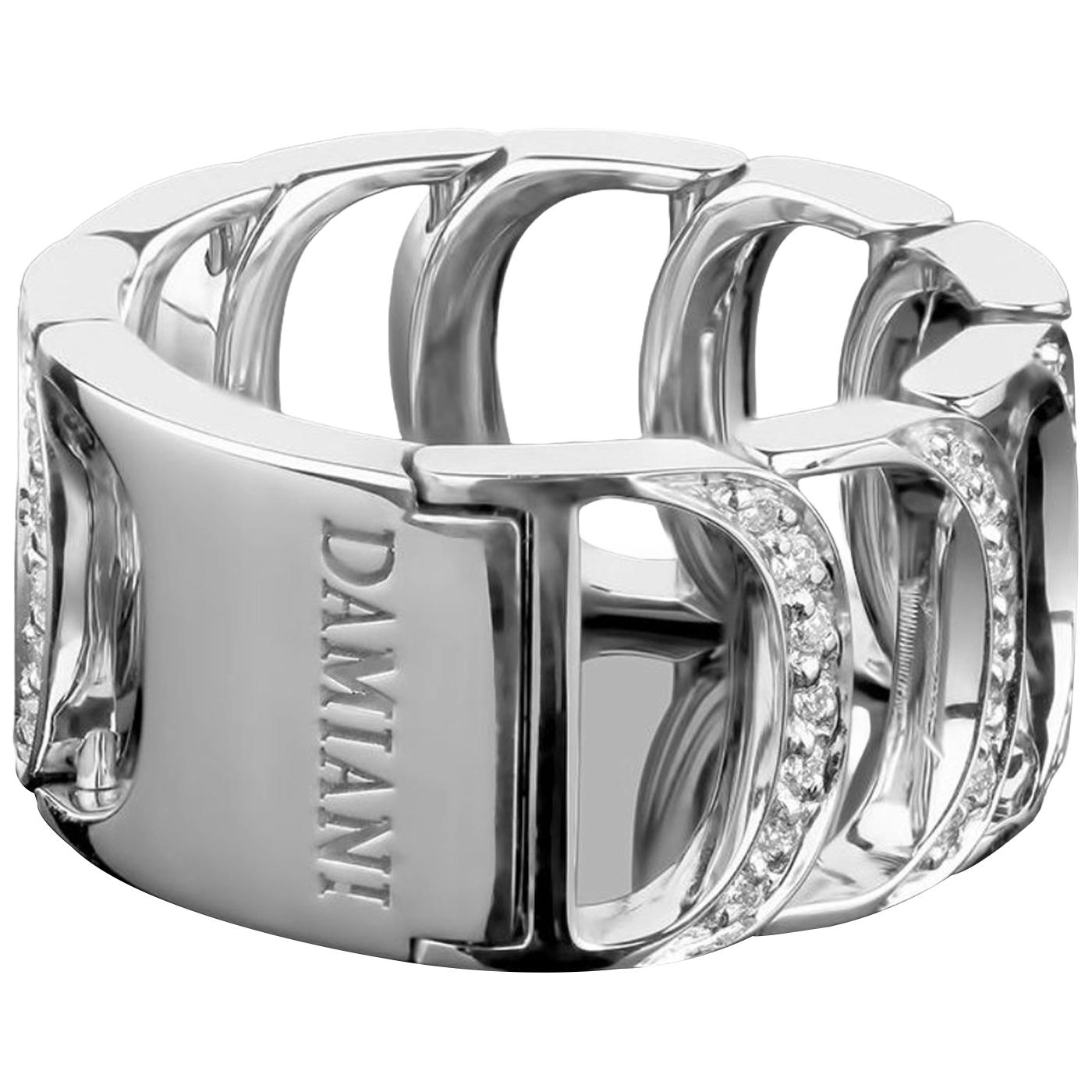 Modernist Damiani Damianissima Round Brilliant Cut Diamond Ring in 18k White Gold Size 6 For Sale