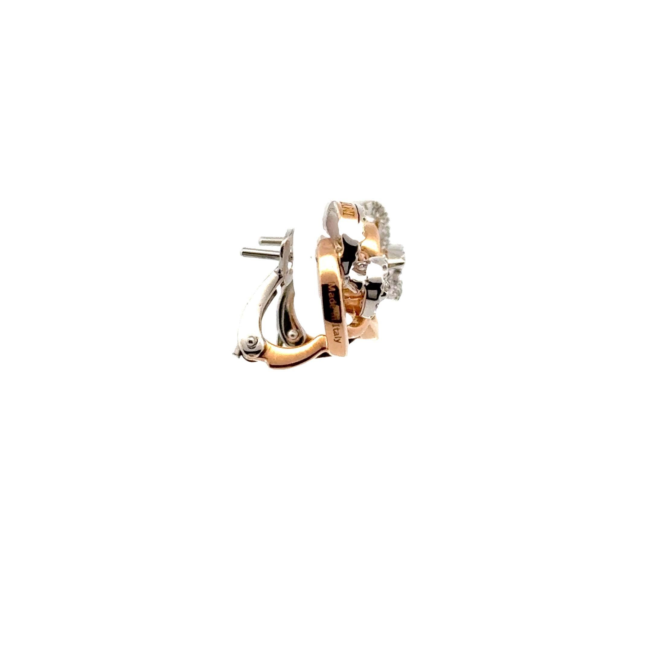Round Cut Damiani Diamond 18 Karat Yellow & White Gold Swirl Stud Lever-Back Earrings For Sale