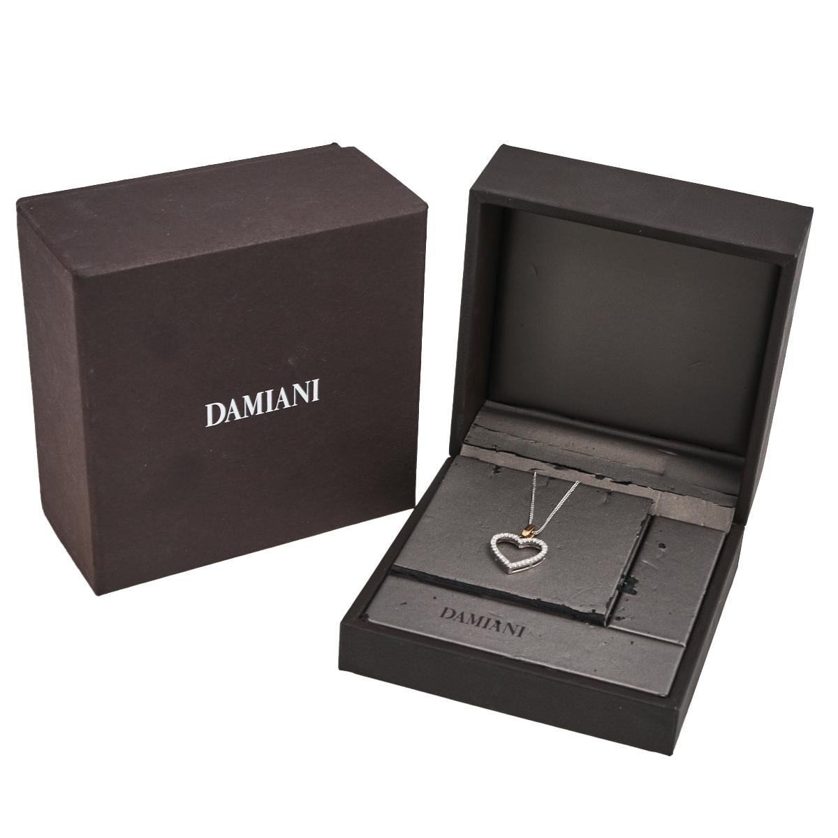 Contemporary Damiani Diamond 18k Two Tone Gold Heart Pendant Necklace