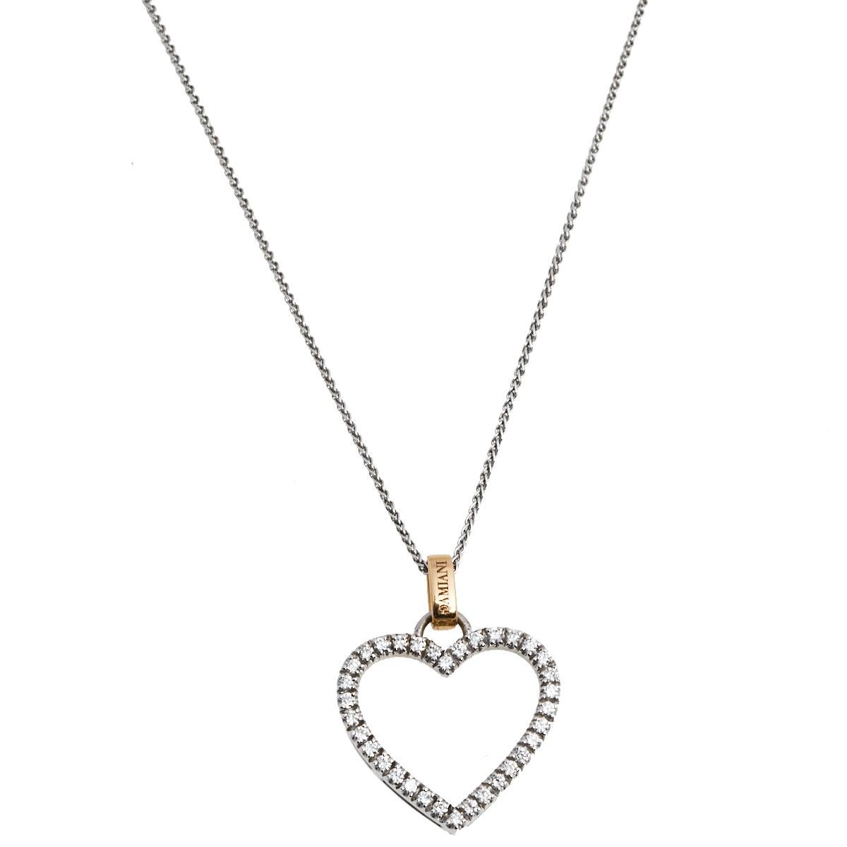 Damiani Diamond 18k Two Tone Gold Heart Pendant Necklace In Good Condition In Dubai, Al Qouz 2