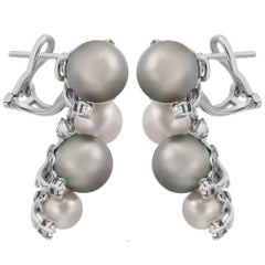 Damiani Diamond And Cultured Pearl Drop Earrings 18K White Gold 0.45Cttw