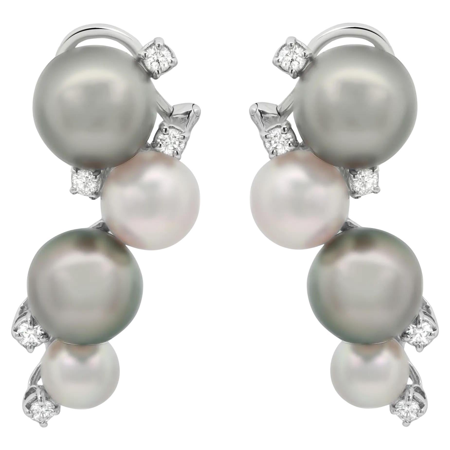 Damiani Diamond And Cultured Pearl Drop Earrings 18K White Gold 0.45Cttw