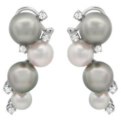 Pendientes Damiani de Diamantes y Perlas Cultivadas en Oro Blanco de 18K 0.45Cttw