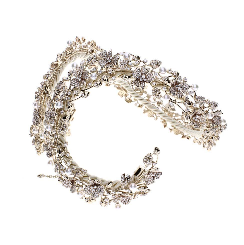 Round Cut Damiani Diamond and Pearls Tiara For Sale
