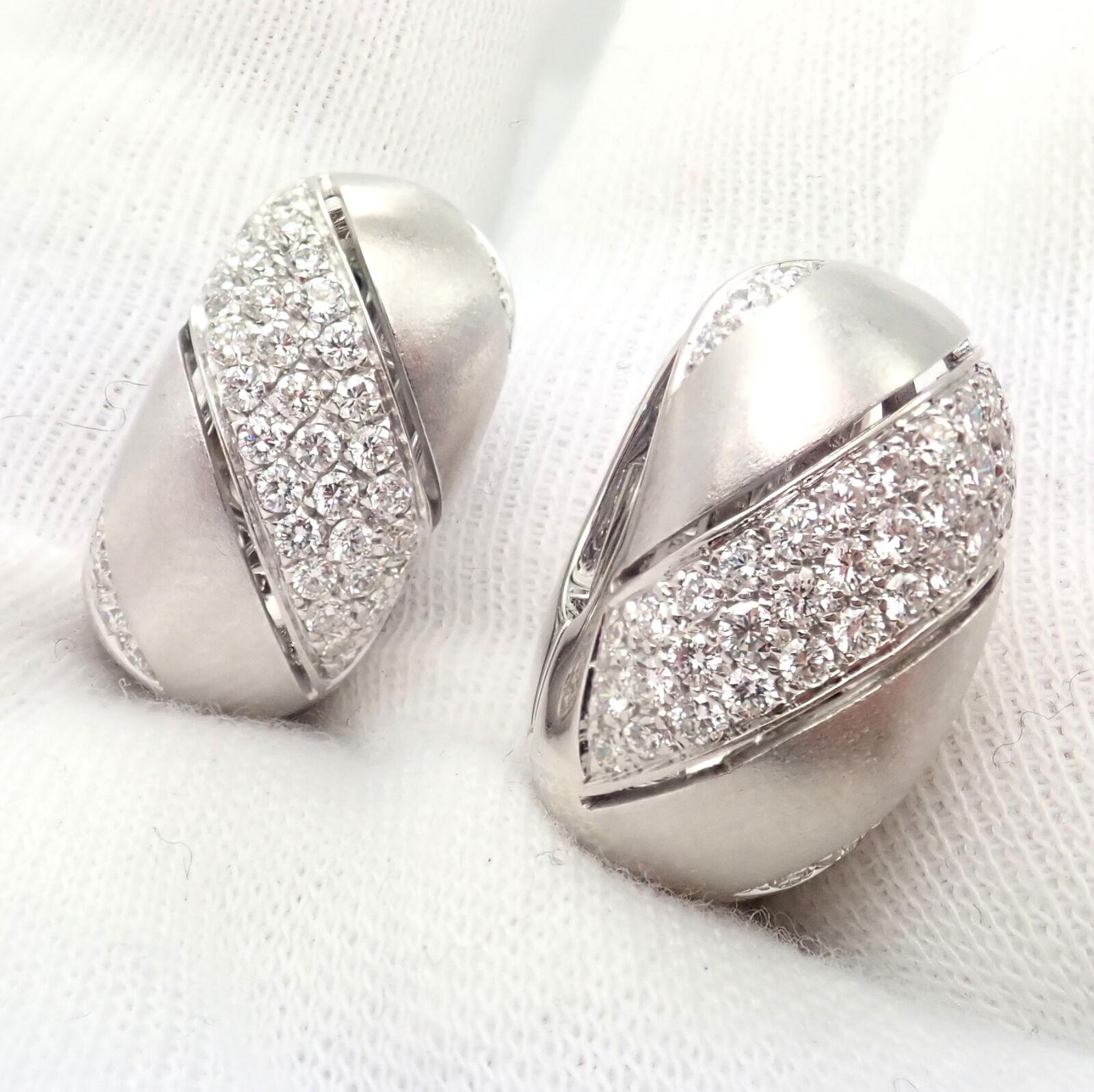 Women's or Men's Damiani Diamond Brushed White Gold Large Hoop Earrings For Sale