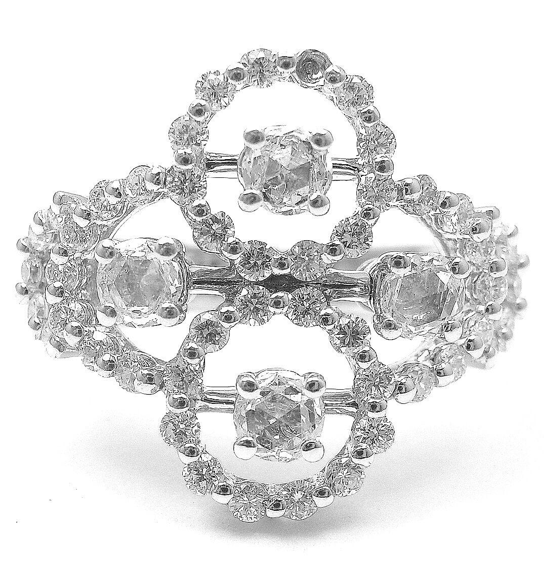 Women's or Men's Damiani Diamond Cluster Clover White Gold Ring For Sale