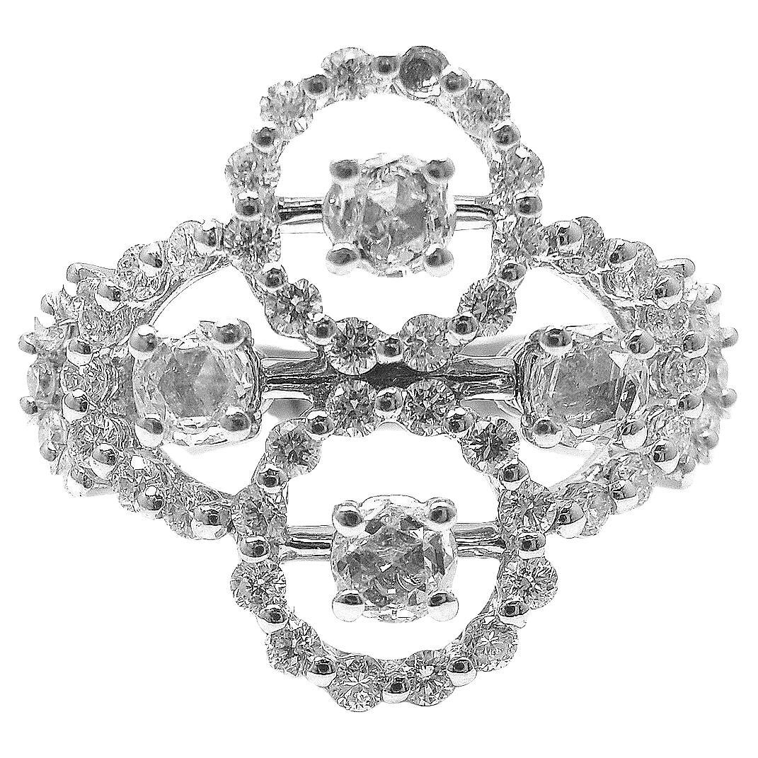 Damiani Diamond Cluster Clover White Gold Ring For Sale