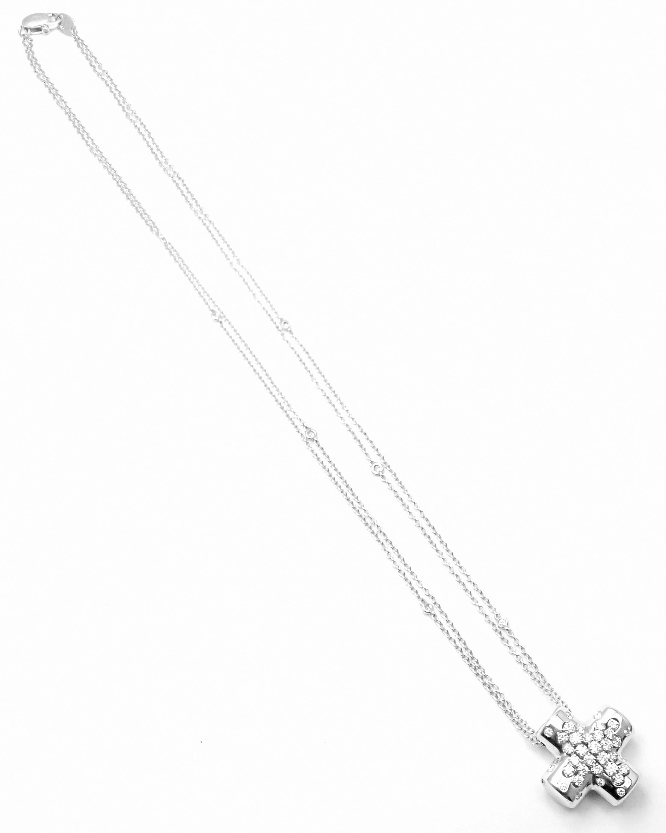 Women's or Men's Damiani Diamond Cross White Gold Pendant Necklace