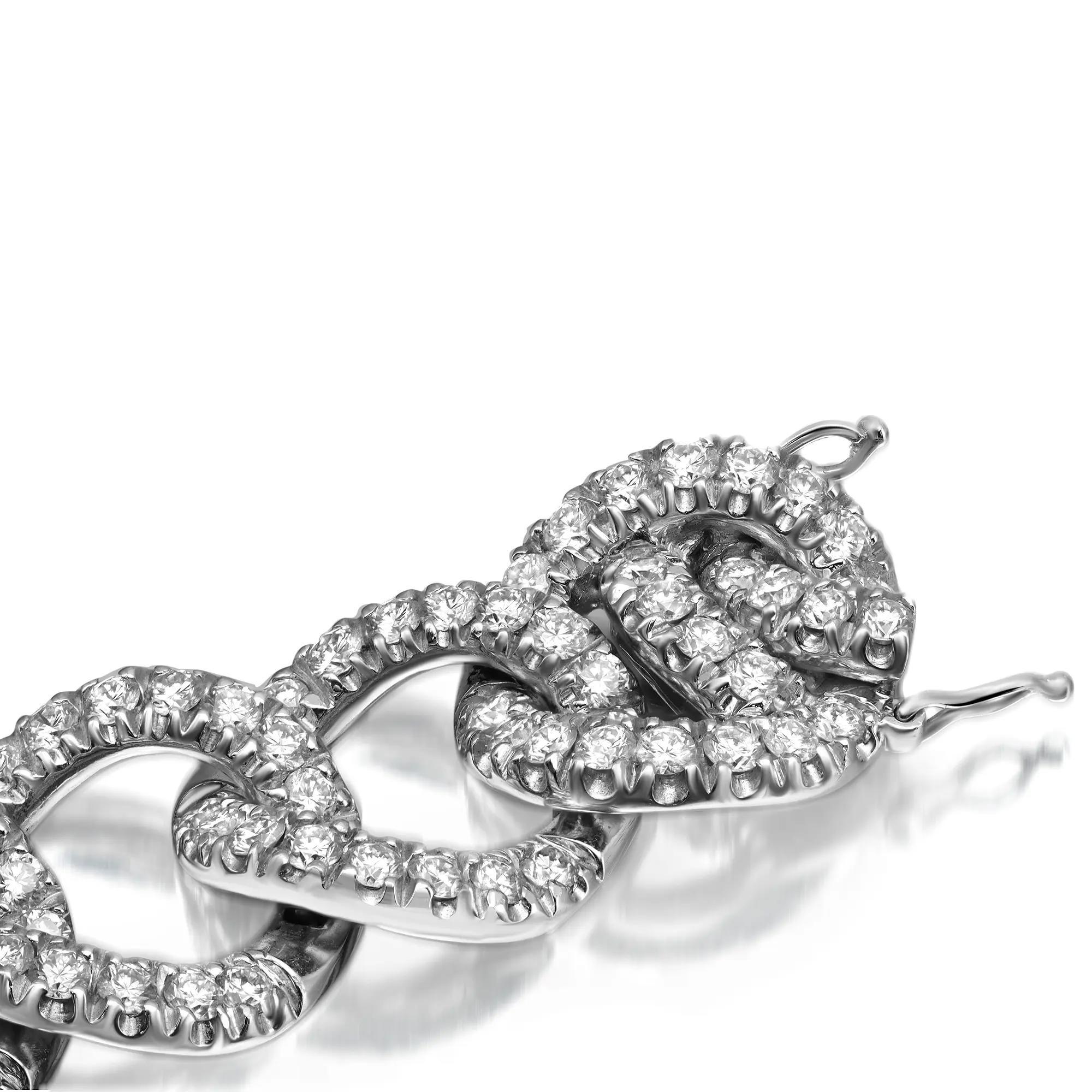 Modern Damiani Diamond Cuban Link Chain Bracelet 18K White Gold 12.16Cttw 7.5 Inches For Sale