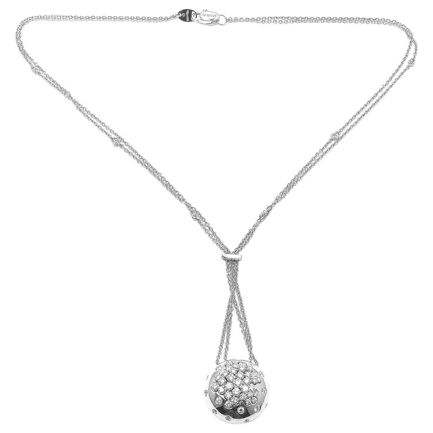 Damiani Diamond Drop Cluster White Gold Pendant Necklace For Sale