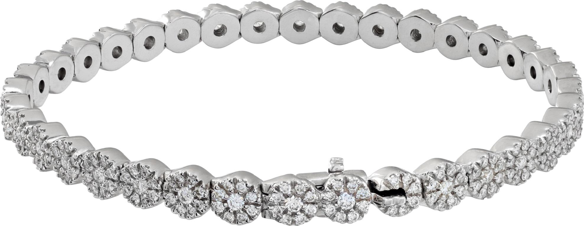 Damiani Margherita Collection diamond line bracelet in 18k white gold with over 3 carats in round brilliant cut G-H color, VS clarity diamonds. 7.25